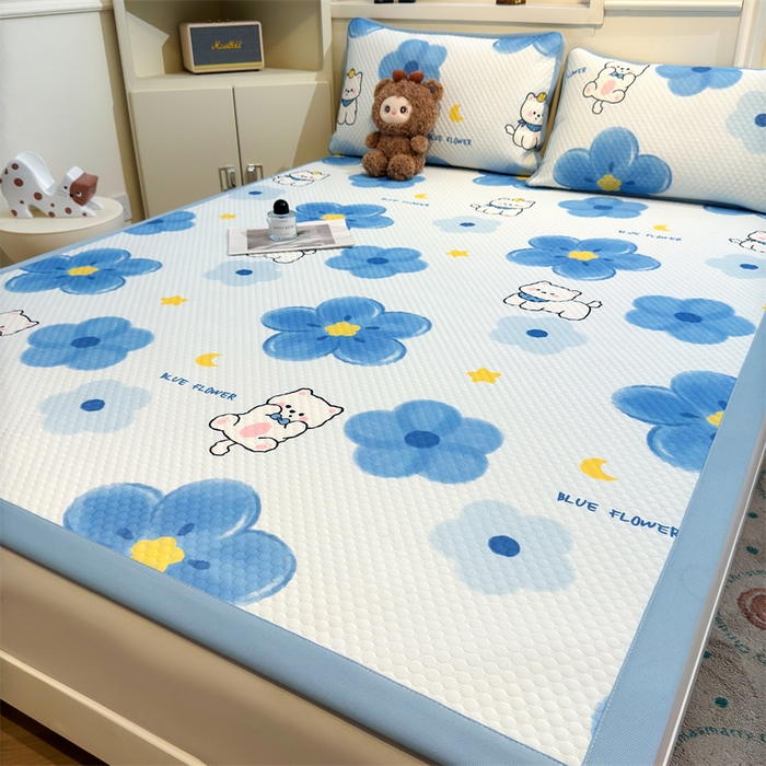 91家纺网 家纺一手货源 找家纺 喜居 2025新款A类凉感豆豆席印花款凉席 蓝喵儿