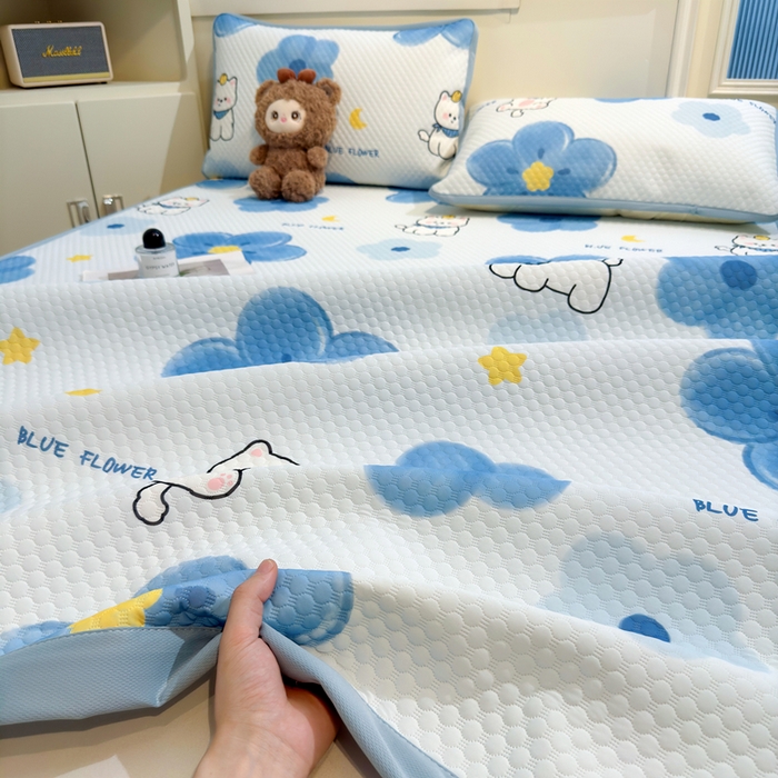 91家纺网 家纺一手货源 找家纺 喜居 2025新款A类凉感豆豆席印花款凉席 蓝喵儿