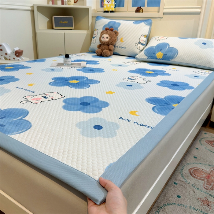 91家纺网 家纺一手货源 找家纺 喜居 2025新款A类凉感豆豆席印花款凉席 蓝喵儿