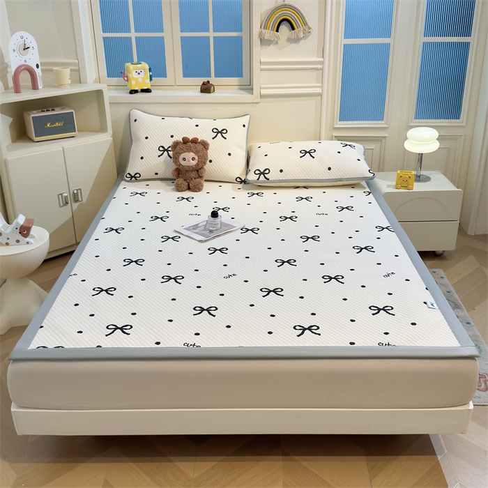 91家纺网 家纺一手货源 找家纺 喜居 2025新款A类凉感豆豆席印花款凉席 波点蝴蝶结