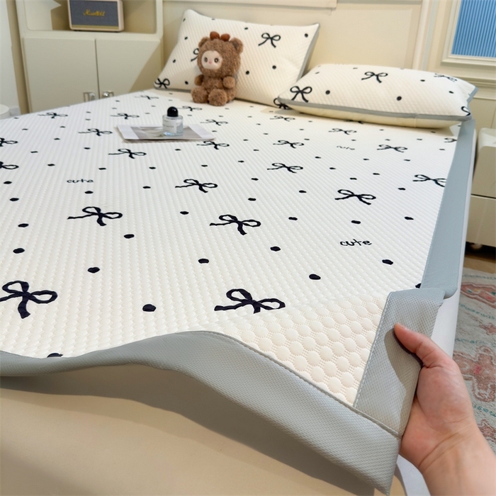 91家纺网 家纺一手货源 找家纺 喜居 2025新款A类凉感豆豆席印花款凉席 波点蝴蝶结