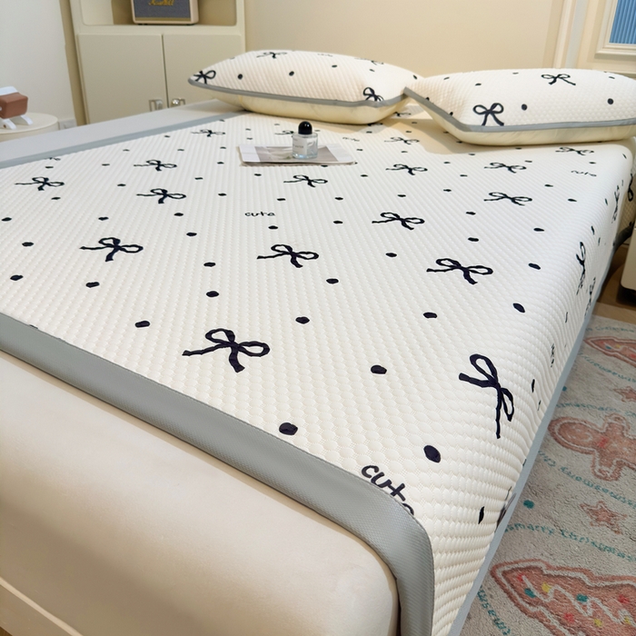 91家纺网 家纺一手货源 找家纺 喜居 2025新款A类凉感豆豆席印花款凉席 波点蝴蝶结