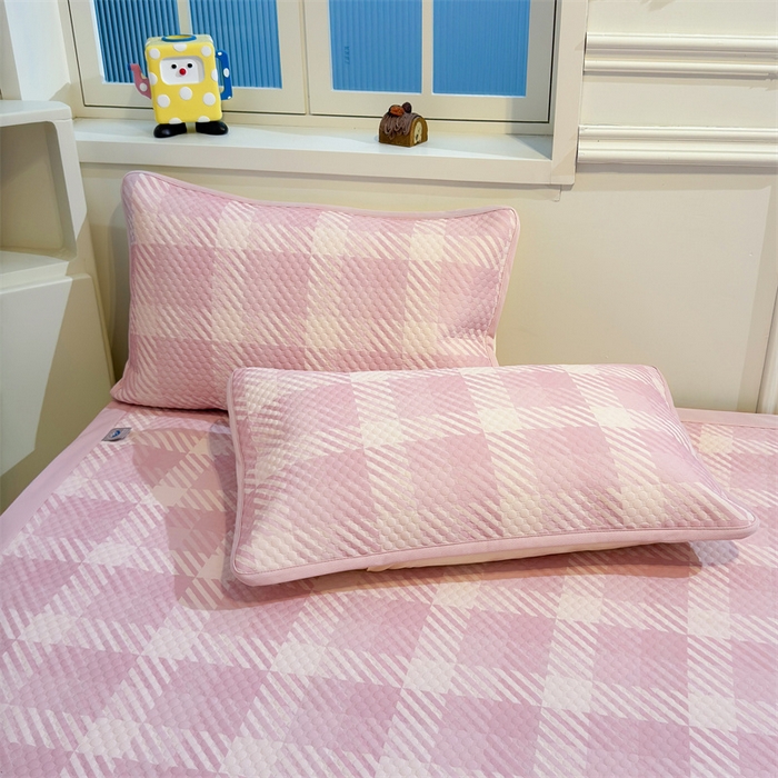 91家纺网 家纺一手货源 找家纺 喜居 2025新款A类凉感豆豆席印花款凉席 晨曦粉