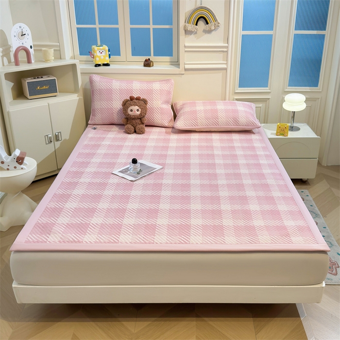 91家纺网 家纺一手货源 找家纺 喜居 2025新款A类凉感豆豆席印花款凉席 晨曦粉