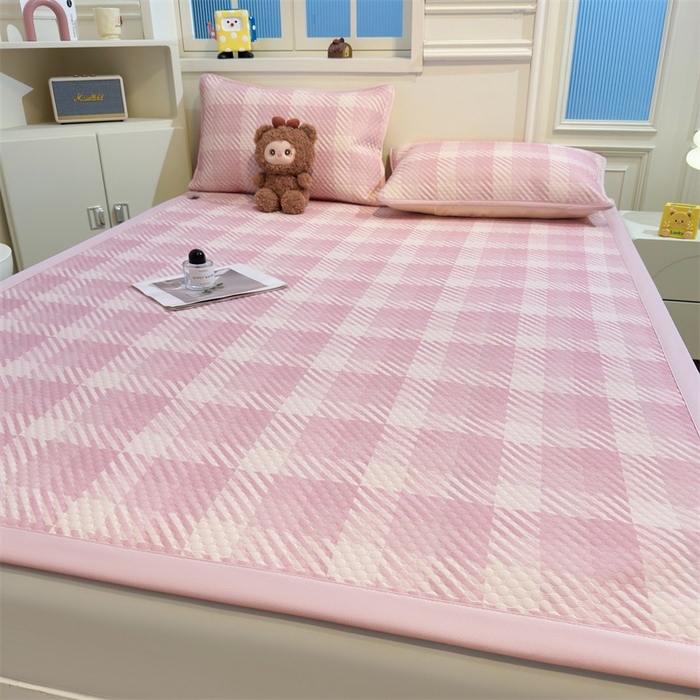 91家纺网 家纺一手货源 找家纺 喜居 2025新款A类凉感豆豆席印花款凉席 晨曦粉