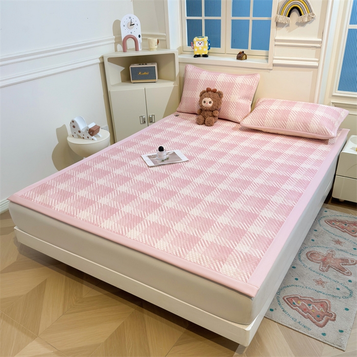 91家纺网 家纺一手货源 找家纺 喜居 2025新款A类凉感豆豆席印花款凉席 晨曦粉