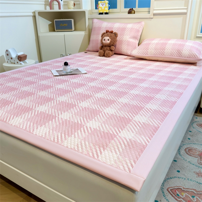 91家纺网 家纺一手货源 找家纺 喜居 2025新款A类凉感豆豆席印花款凉席 晨曦粉