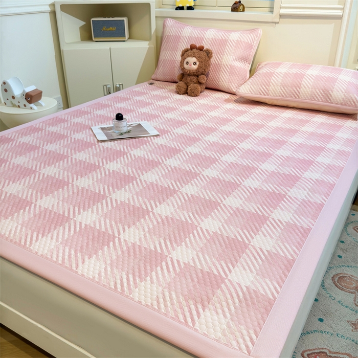 91家纺网 家纺一手货源 找家纺 喜居 2025新款A类凉感豆豆席印花款凉席 晨曦粉