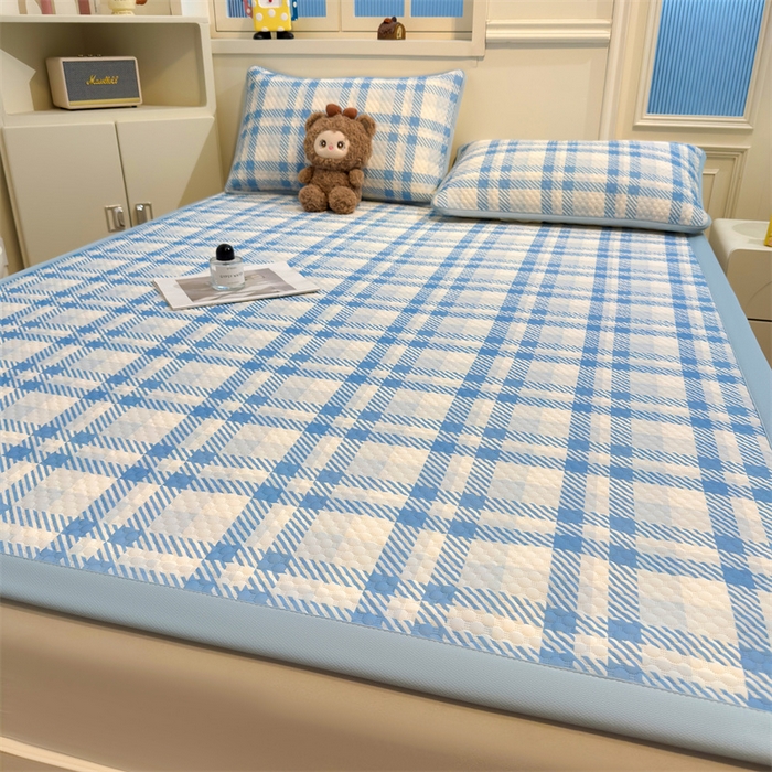 91家纺网 家纺一手货源 找家纺 喜居 2025新款A类凉感豆豆席印花款凉席 晨曦蓝