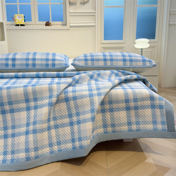 91家纺网 家纺一手货源 找家纺 喜居 2025新款A类凉感豆豆席印花款凉席 晨曦蓝