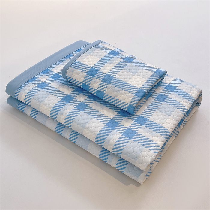 91家纺网 家纺一手货源 找家纺 喜居 2025新款A类凉感豆豆席印花款凉席 晨曦蓝