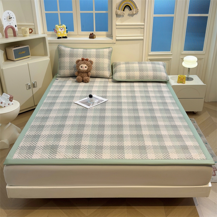 91家纺网 家纺一手货源 找家纺 喜居 2025新款A类凉感豆豆席印花款凉席 晨曦绿