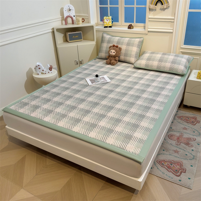 91家纺网 家纺一手货源 找家纺 喜居 2025新款A类凉感豆豆席印花款凉席 晨曦绿