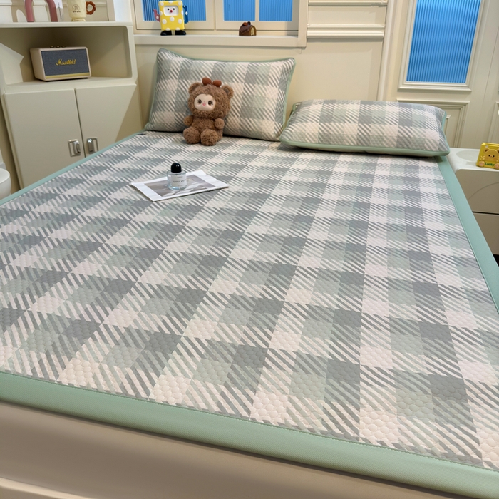 91家纺网 家纺一手货源 找家纺 喜居 2025新款A类凉感豆豆席印花款凉席 晨曦绿