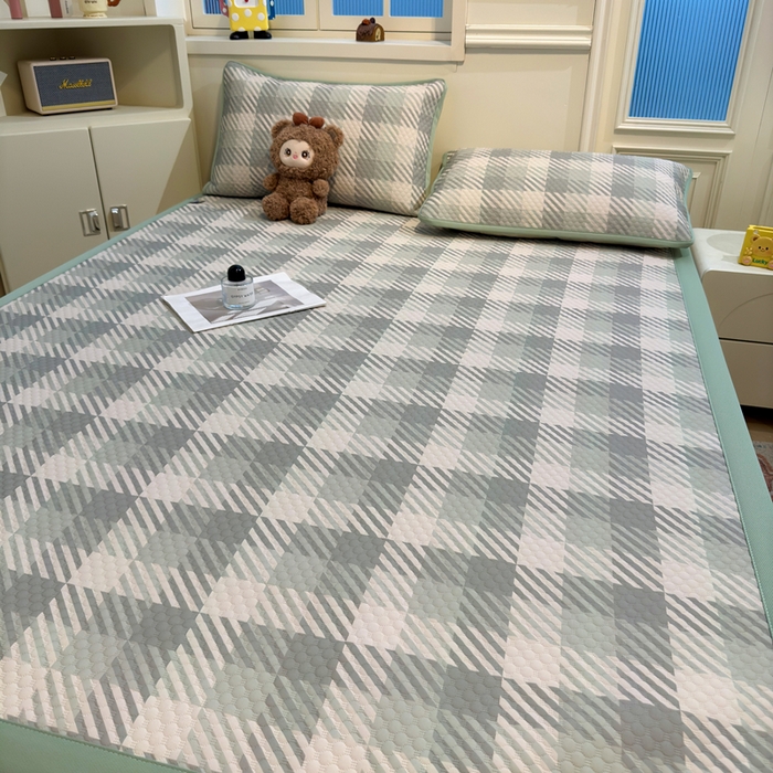 91家纺网 家纺一手货源 找家纺 喜居 2025新款A类凉感豆豆席印花款凉席 晨曦绿