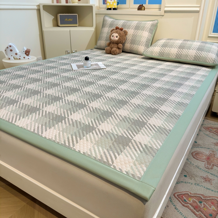 91家纺网 家纺一手货源 找家纺 喜居 2025新款A类凉感豆豆席印花款凉席 晨曦绿