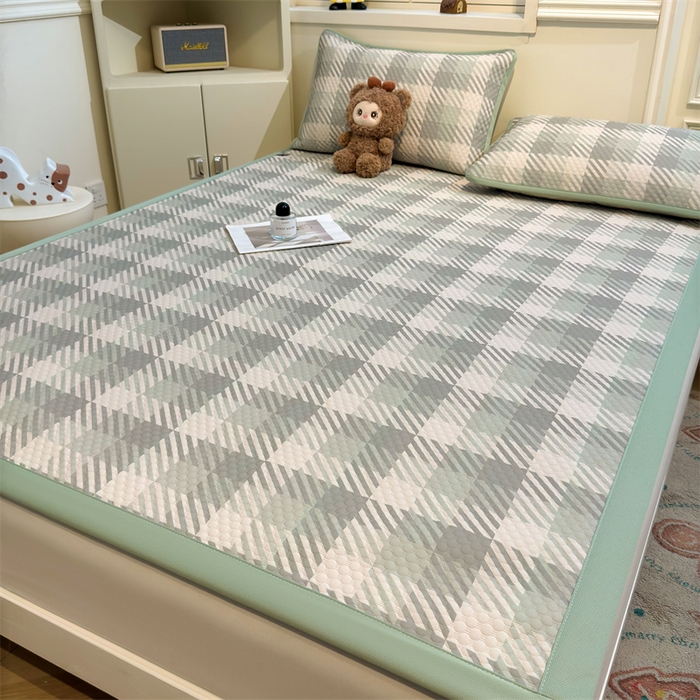 91家纺网 家纺一手货源 找家纺 喜居 2025新款A类凉感豆豆席印花款凉席 晨曦绿