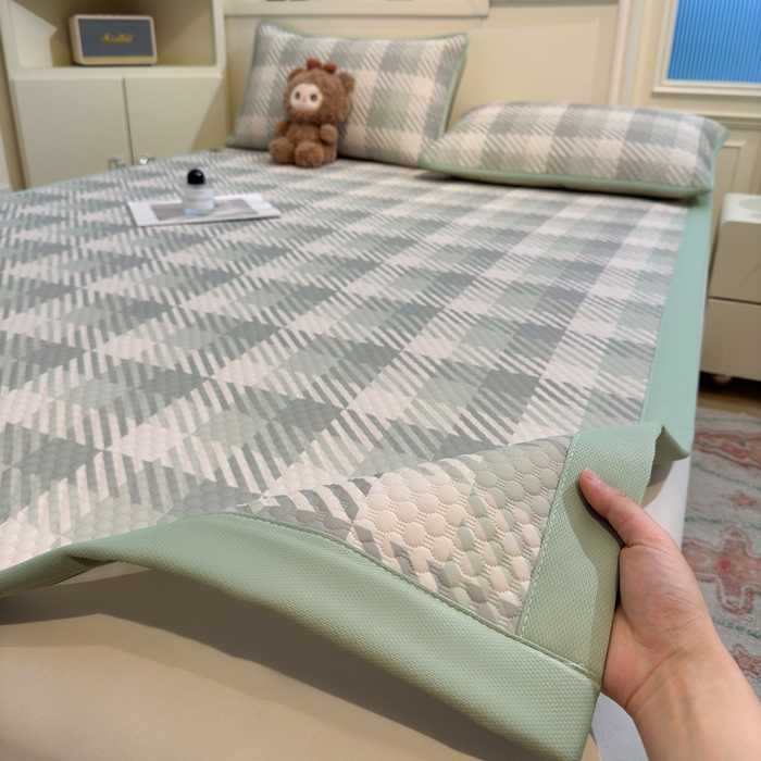 91家纺网 家纺一手货源 找家纺 喜居 2025新款A类凉感豆豆席印花款凉席 晨曦绿