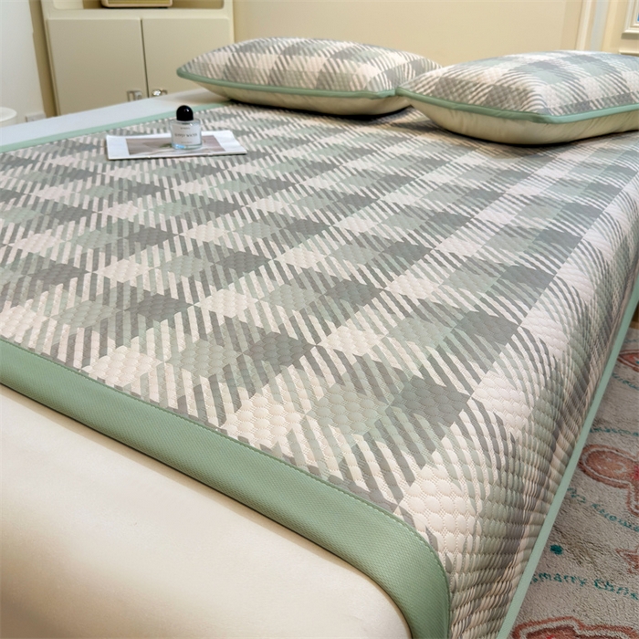 91家纺网 家纺一手货源 找家纺 喜居 2025新款A类凉感豆豆席印花款凉席 晨曦绿