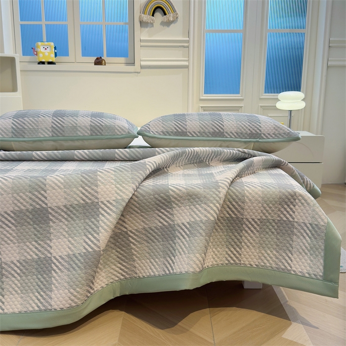 91家纺网 家纺一手货源 找家纺 喜居 2025新款A类凉感豆豆席印花款凉席 晨曦绿