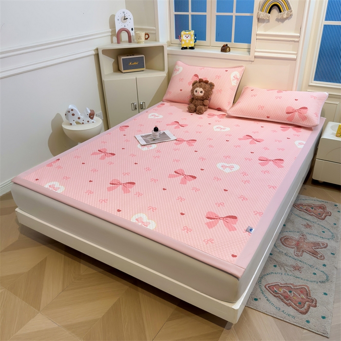 91家纺网 家纺一手货源 找家纺 喜居 2025新款A类凉感豆豆席印花款凉席 粉色之恋