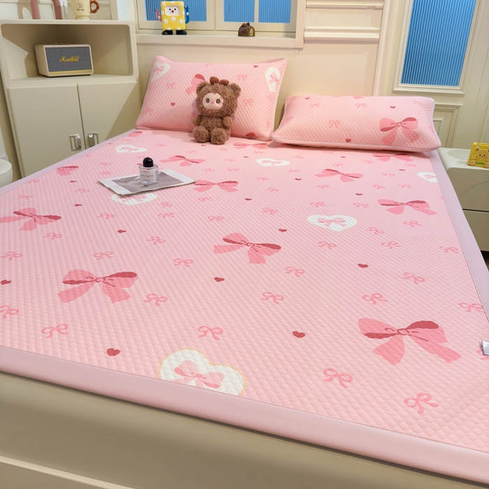 91家纺网 家纺一手货源 找家纺 喜居 2025新款A类凉感豆豆席印花款凉席 粉色之恋