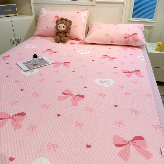 91家纺网 家纺一手货源 找家纺 喜居 2025新款A类凉感豆豆席印花款凉席 粉色之恋