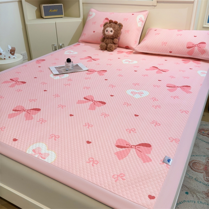 91家纺网 家纺一手货源 找家纺 喜居 2025新款A类凉感豆豆席印花款凉席 粉色之恋