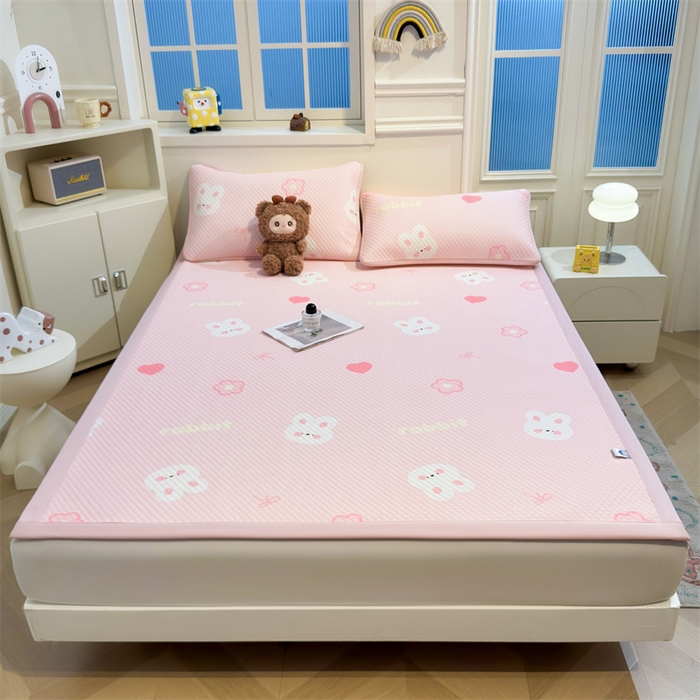 91家纺网 家纺一手货源 找家纺 喜居 2025新款A类凉感豆豆席印花款凉席 粉小兔