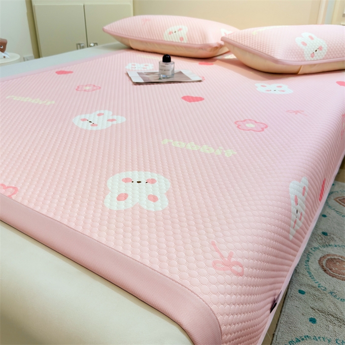 91家纺网 家纺一手货源 找家纺 喜居 2025新款A类凉感豆豆席印花款凉席 粉小兔