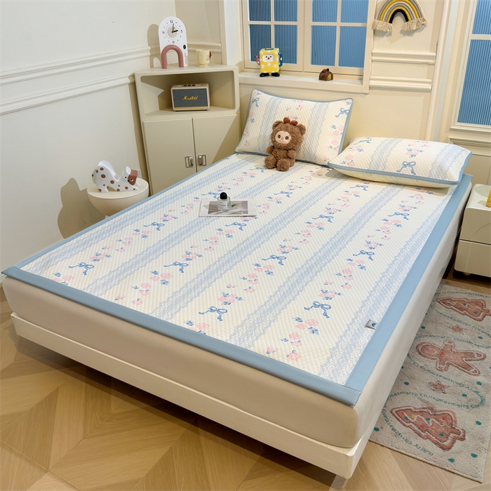 91家纺网 家纺一手货源 找家纺 喜居 2025新款A类凉感豆豆席印花款凉席 花间