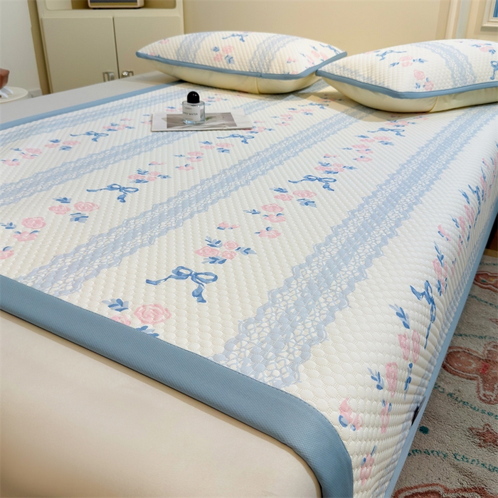 91家纺网 家纺一手货源 找家纺 喜居 2025新款A类凉感豆豆席印花款凉席 花间