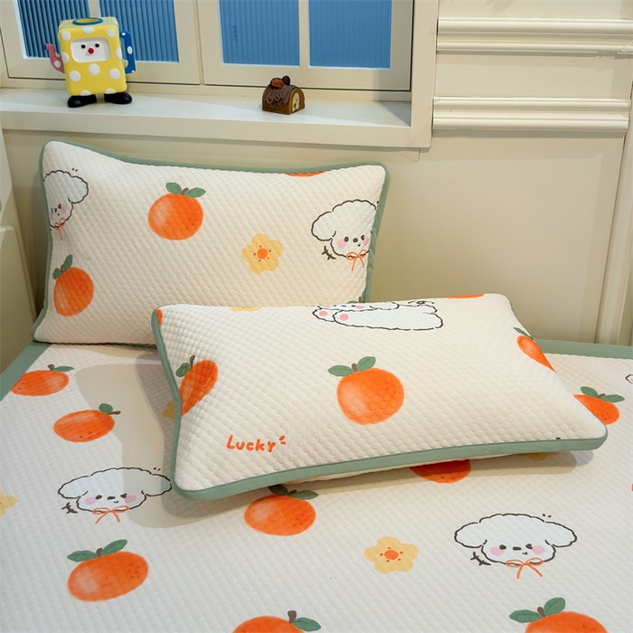 91家纺网 家纺一手货源 找家纺 喜居 2025新款A类凉感豆豆席印花款凉席 橘小花