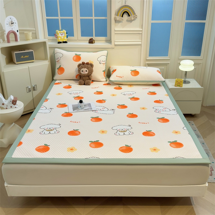 91家纺网 家纺一手货源 找家纺 喜居 2025新款A类凉感豆豆席印花款凉席 橘小花