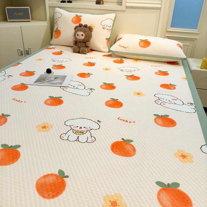 91家纺网 家纺一手货源 找家纺 喜居 2025新款A类凉感豆豆席印花款凉席 橘小花