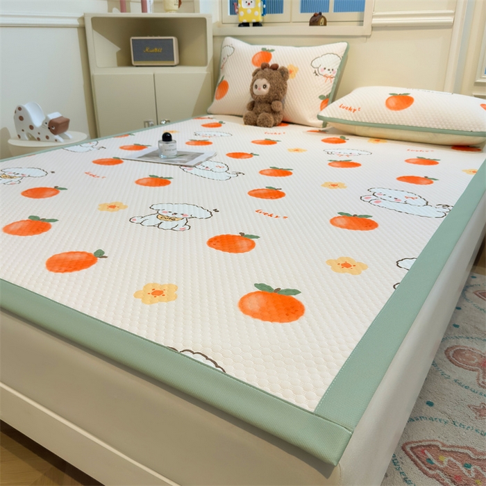 91家纺网 家纺一手货源 找家纺 喜居 2025新款A类凉感豆豆席印花款凉席 橘小花