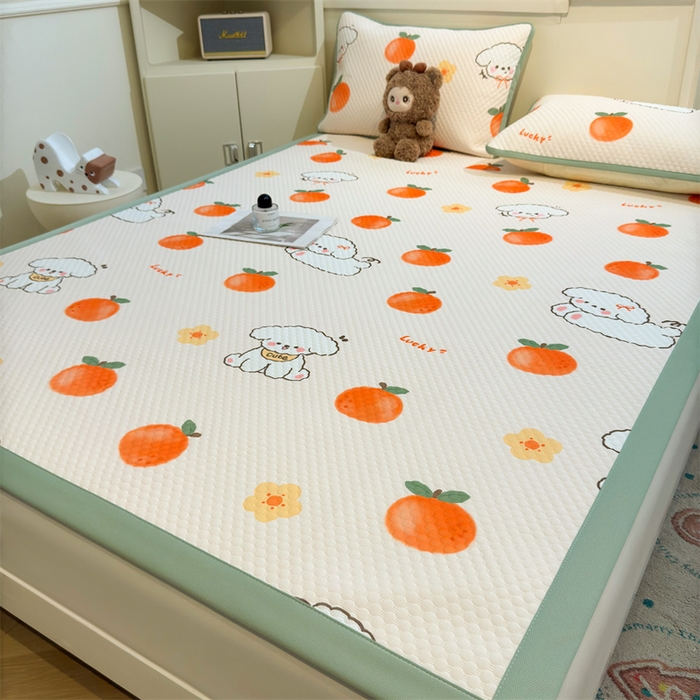 91家纺网 家纺一手货源 找家纺 喜居 2025新款A类凉感豆豆席印花款凉席 橘小花