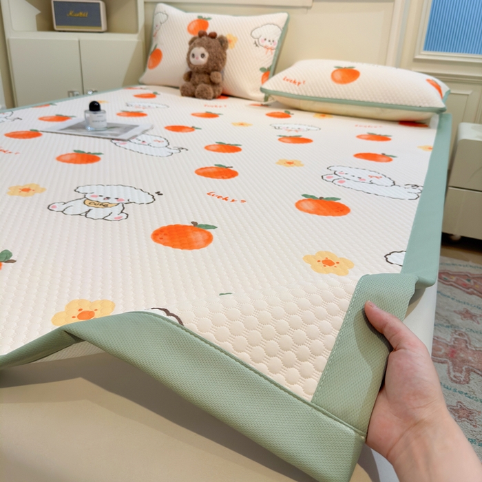 91家纺网 家纺一手货源 找家纺 喜居 2025新款A类凉感豆豆席印花款凉席 橘小花