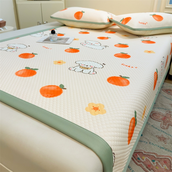 91家纺网 家纺一手货源 找家纺 喜居 2025新款A类凉感豆豆席印花款凉席 橘小花