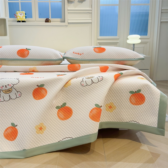 91家纺网 家纺一手货源 找家纺 喜居 2025新款A类凉感豆豆席印花款凉席 橘小花