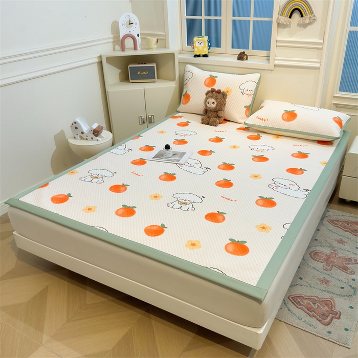 91家纺网 家纺一手货源 找家纺 喜居 2025新款A类凉感豆豆席印花款凉席 橘小花