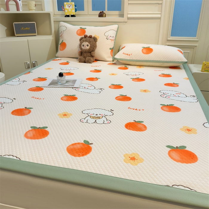 91家纺网 家纺一手货源 找家纺 喜居 2025新款A类凉感豆豆席印花款凉席 橘小花