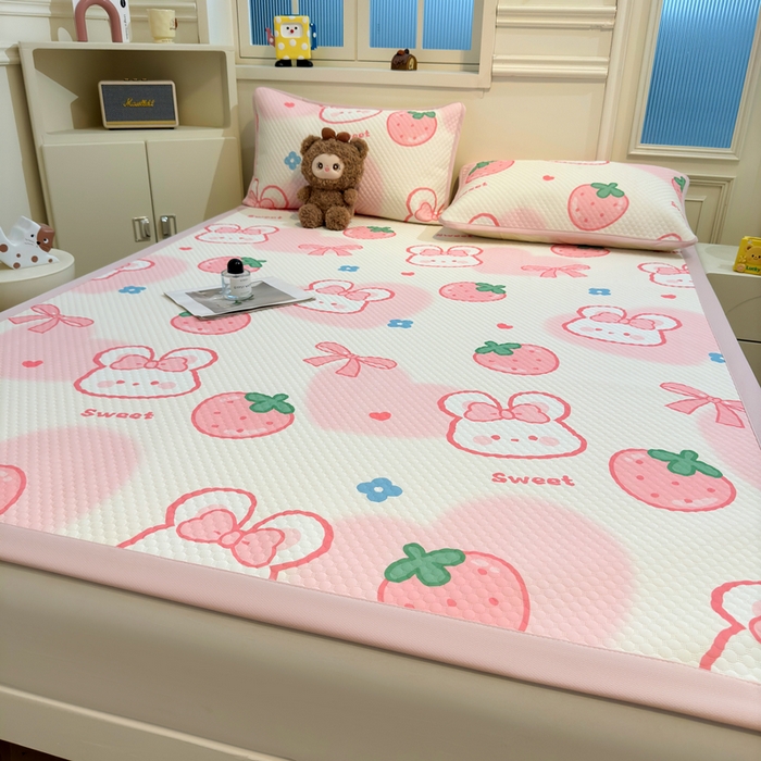 91家纺网 家纺一手货源 找家纺 喜居 2025新款A类凉感豆豆席印花款凉席 可儿兔