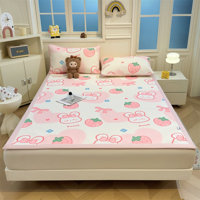 91家纺网 家纺一手货源 找家纺 喜居 2025新款A类凉感豆豆席印花款凉席 可儿兔