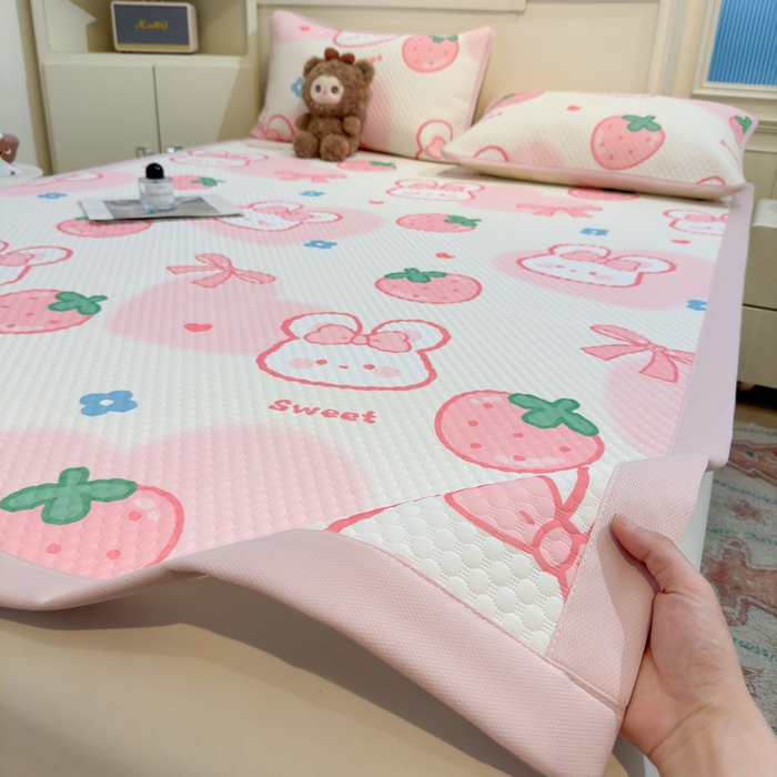 91家纺网 家纺一手货源 找家纺 喜居 2025新款A类凉感豆豆席印花款凉席 可儿兔