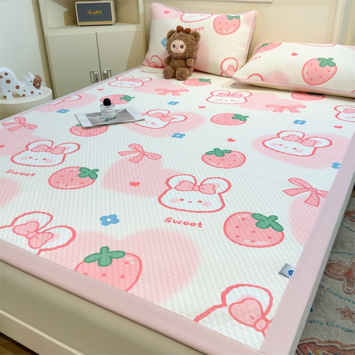 91家纺网 家纺一手货源 找家纺 喜居 2025新款A类凉感豆豆席印花款凉席 可儿兔