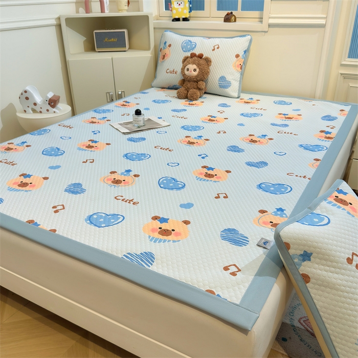 91家纺网 家纺一手货源 找家纺 喜居 2025新款A类凉感豆豆席印花款凉席 酷酷的心