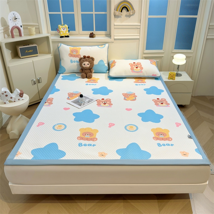 91家纺网 家纺一手货源 找家纺 喜居 2025新款A类凉感豆豆席印花款凉席 萌小熊