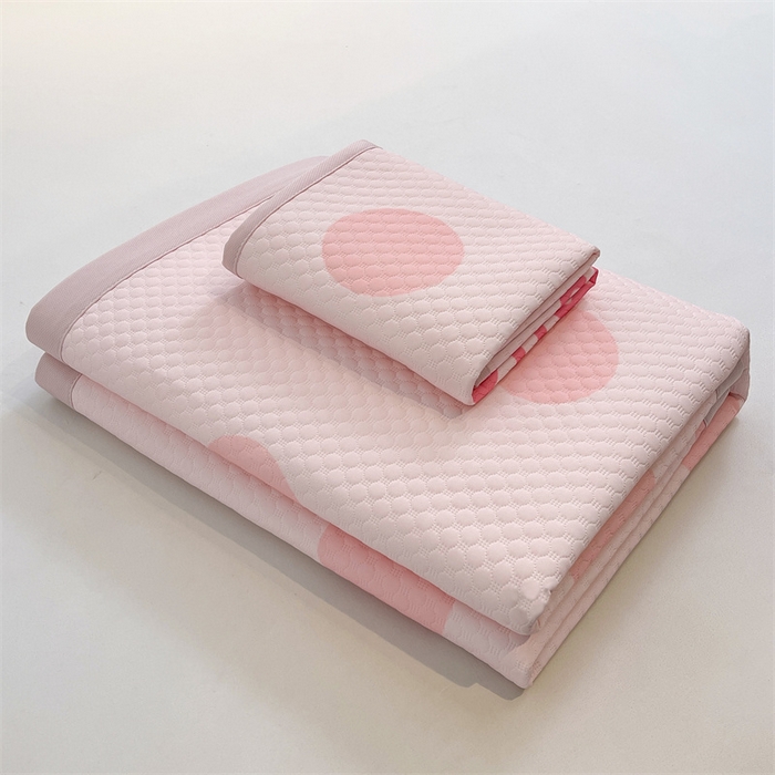 91家纺网 家纺一手货源 找家纺 喜居 2025新款A类凉感豆豆席印花款凉席 微笑-粉