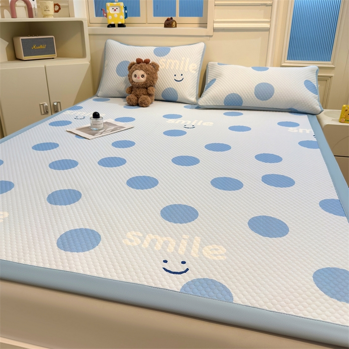 91家纺网 家纺一手货源 找家纺 喜居 2025新款A类凉感豆豆席印花款凉席 微笑-蓝